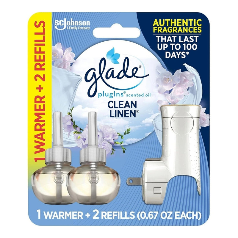 Glade PlugIn Air Freshener Starter Kit, 1 Warmer + 2 Refills, Clean Linen Scent