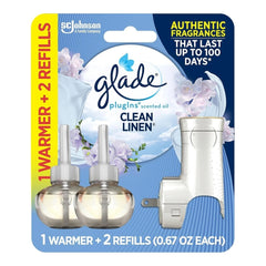 Glade PlugIn Air Freshener Starter Kit, 1 Warmer + 2 Refills, Clean Linen Scent