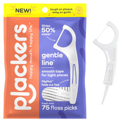 Plackers Gentle Line Floss Picks with Fold-Out FlipPick, Fresh Mint, 75 Count