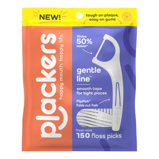 Plackers Gentle Line Floss Picks with Fold-Out FlipPick, Fresh Mint, 150 Count -