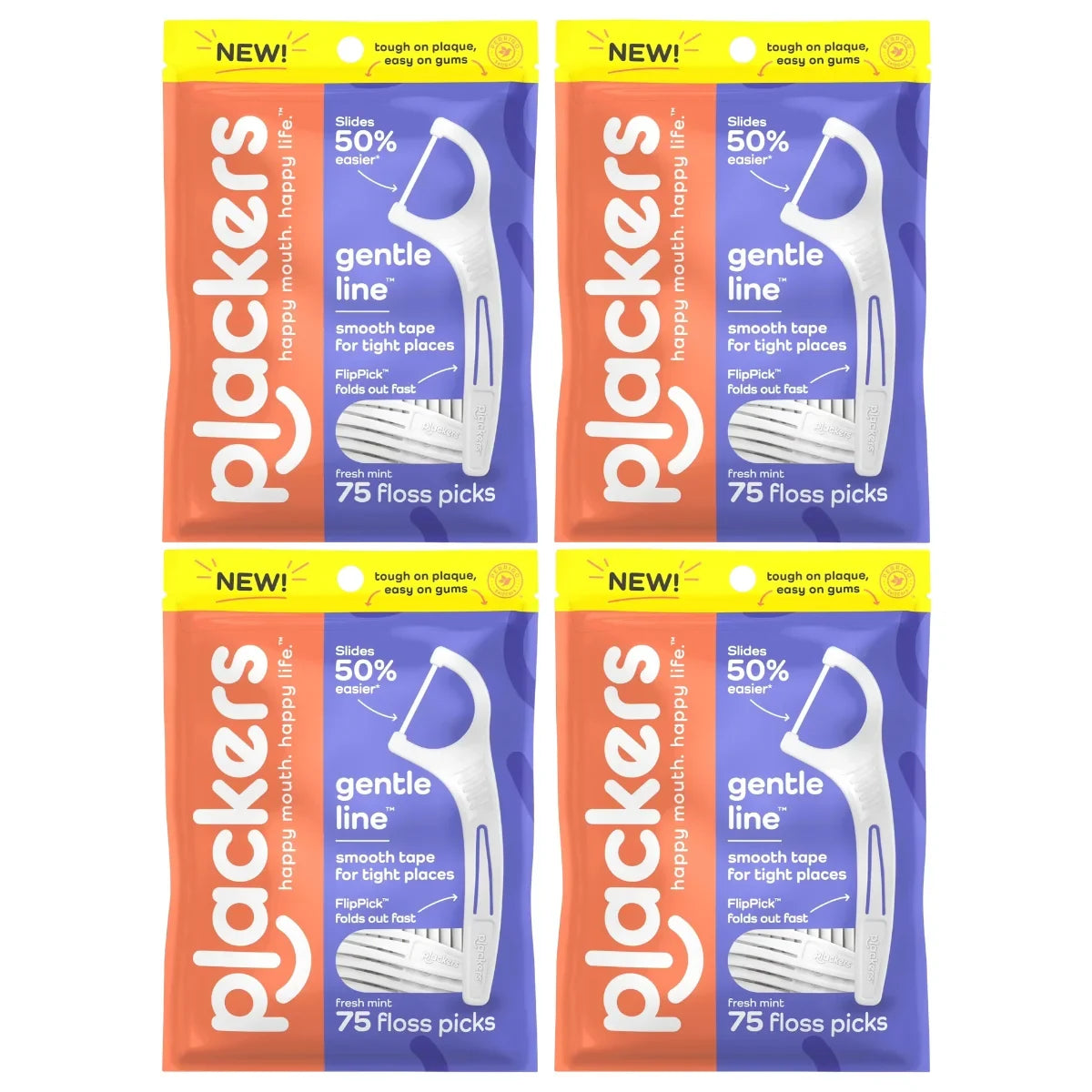 Plackers Gentle Line Floss Picks with Fold-Out FlipPick, Fresh Mint, 75 Count -