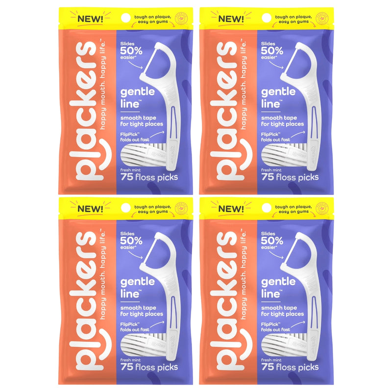 Plackers Gentle Line Floss Picks with Fold-Out FlipPick, Fresh Mint, 75 Count