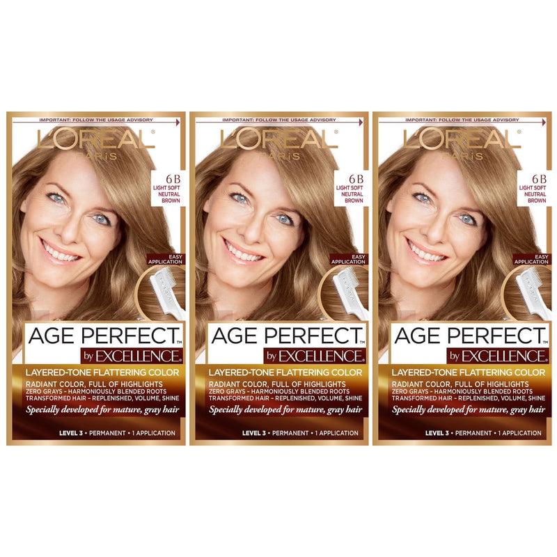 L'Oreal Paris Age Perfect Excellence Layered Tone Flattering Color, 6B Light Soft Neutral Brown