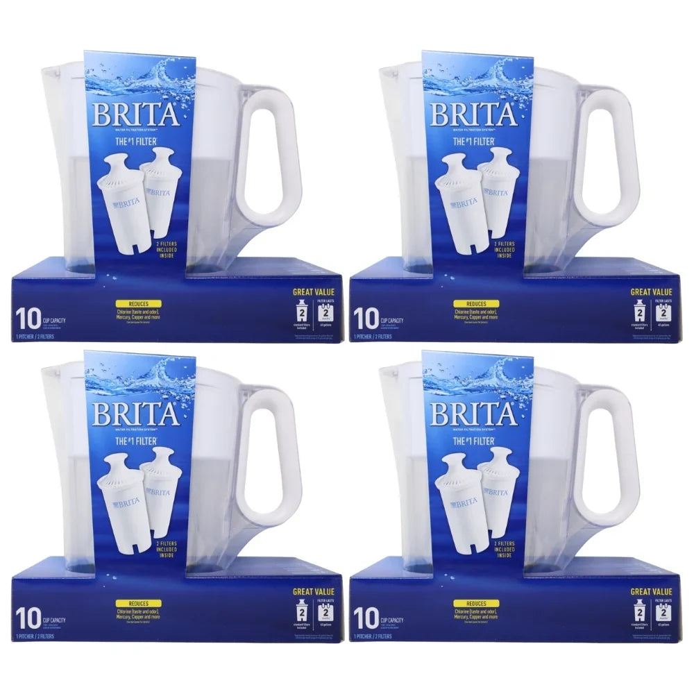 Brita Wave Water Filtration System, 10 Cup Pitcher, 2 Filters Included, 4-Pack