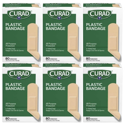 Curad Plastic Bandages, .75" x 3", 80 Count, 6-Pack