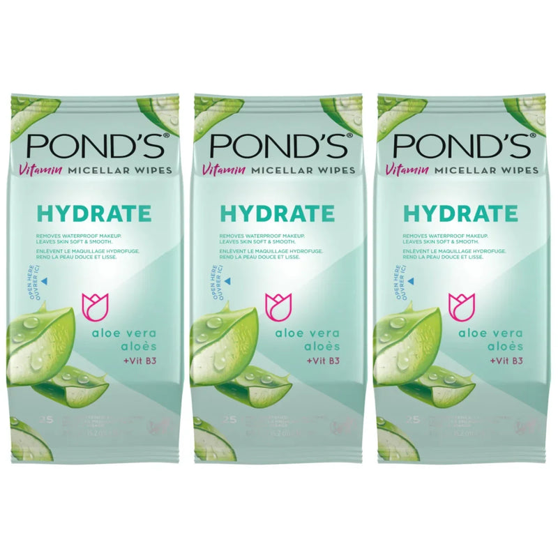 Pond's Vitamin Micellar Hydrating Aloe Makeup Remover Wipes, 25 Count