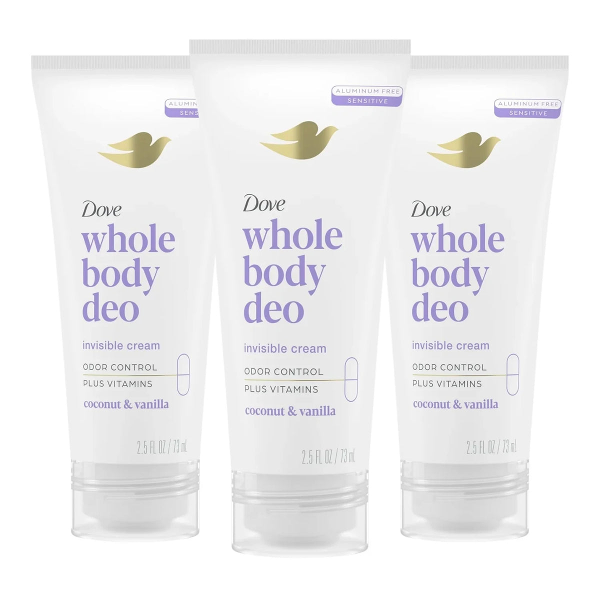 Dove Whole Body Deodorant Invisible Cream, Coconut & Vanilla, 2.5oz -