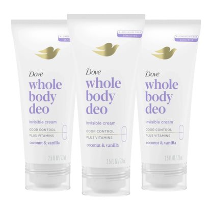 Dove Whole Body Deodorant Invisible Cream, Coconut & Vanilla, 2.5oz -