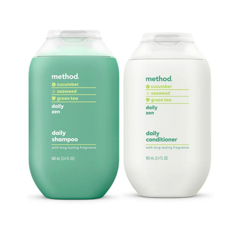 Method Travel Size Shampoo & Conditioner Set, Daily Zen, 3.4 oz ea