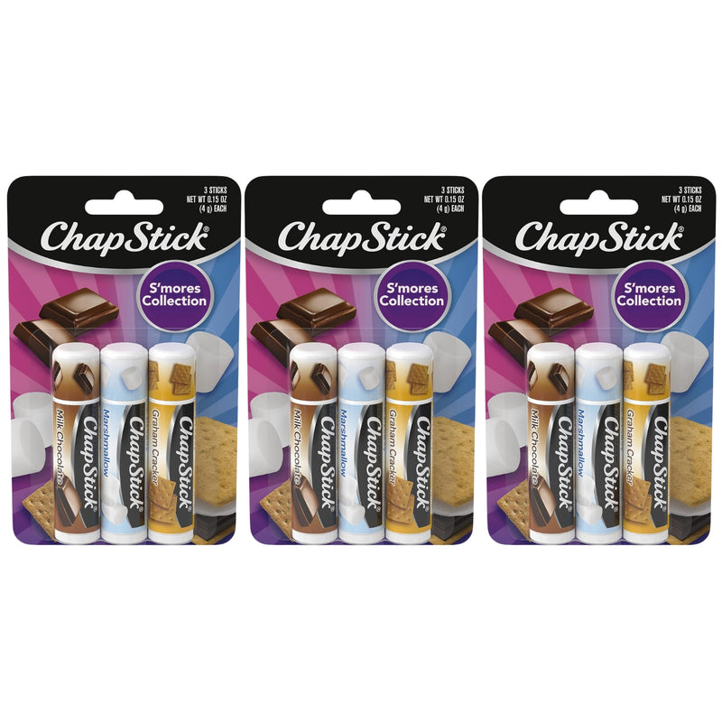 ChapStick S'Mores Collection 3 Count Variety Pack: Milk Chocolate, Marshmallow, Graham Cracker