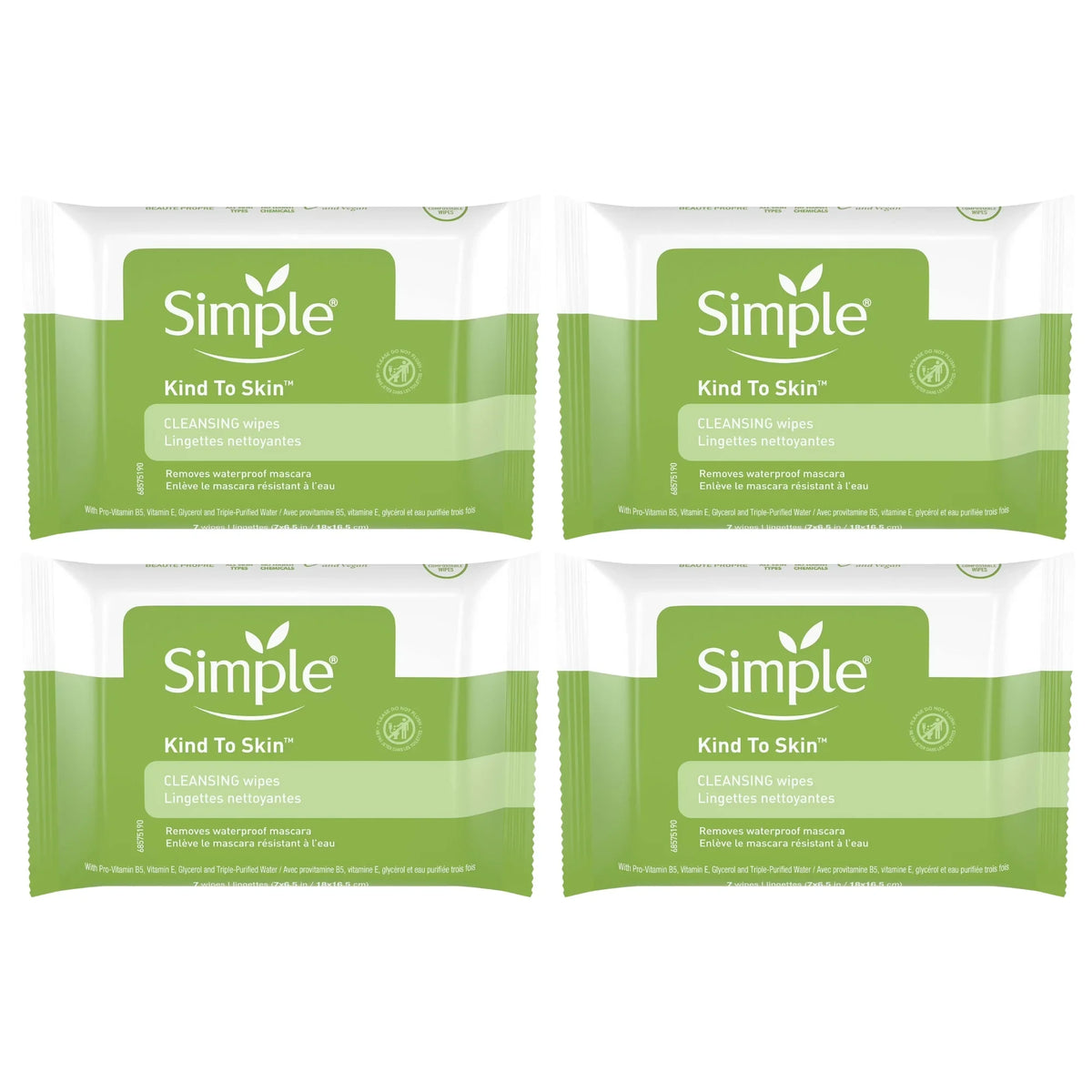 Simple Kind To Skin Cleansing Facial Wipe, Travel Size Pack, 7 Count, 4-Pack
