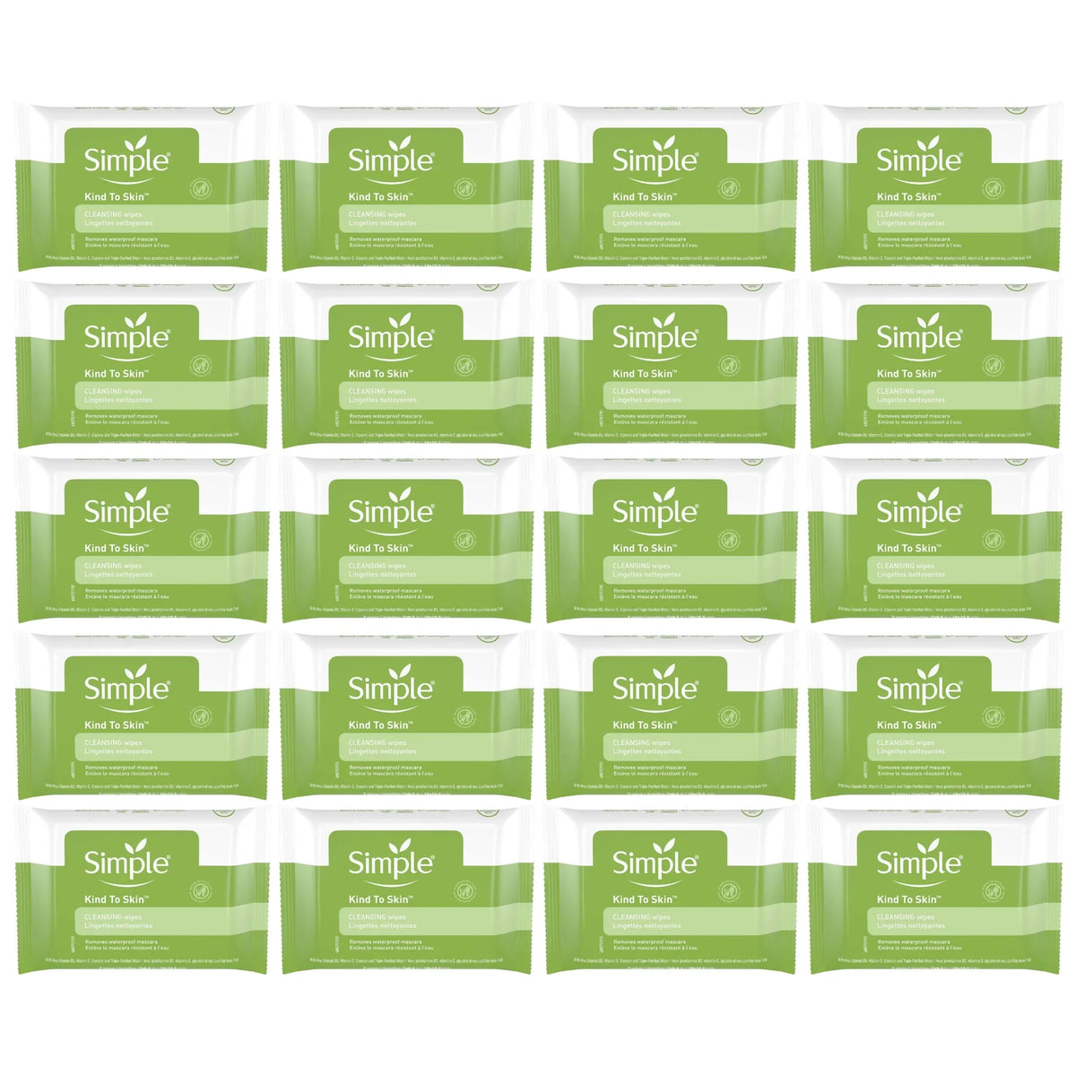 Simple Kind To Skin Cleansing Facial Wipe, Travel Size Pack, 7 Count, 20-Pack