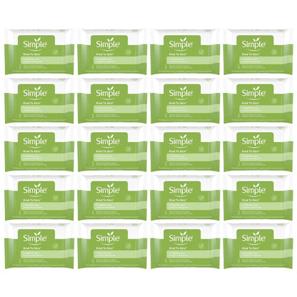 Simple Kind To Skin Cleansing Facial Wipe, Travel Size Pack, 7 Count, 20-Pack