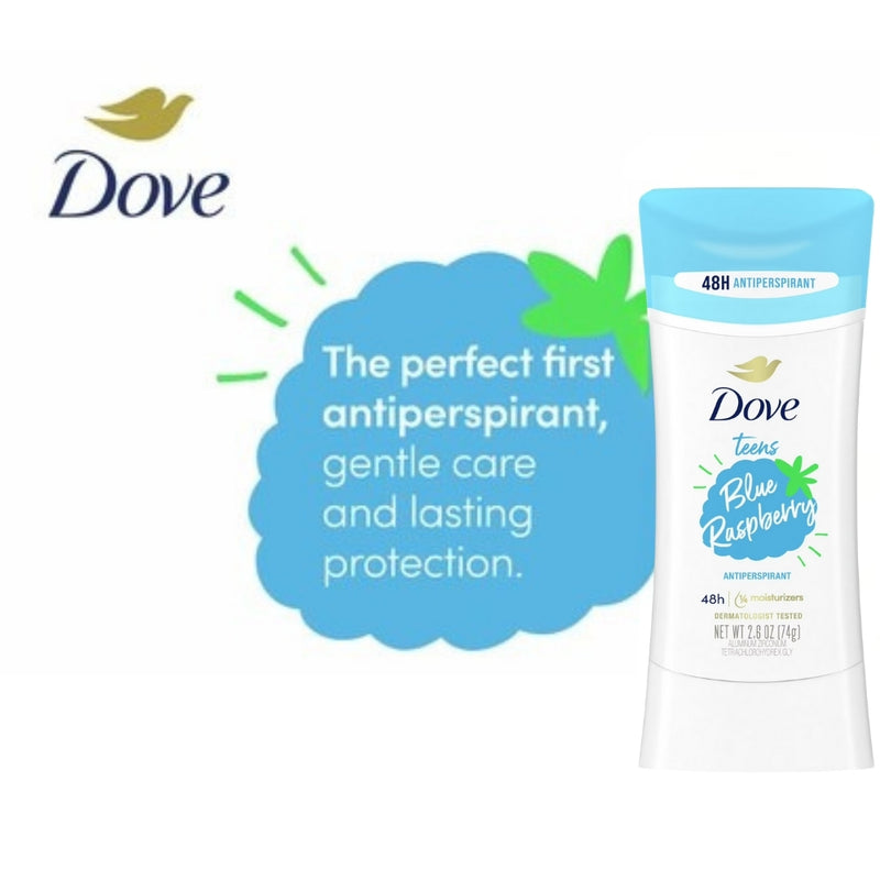 Dove Teens Antiperspirant Deodorant Stick, Blue Raspberry, 2.6 Oz