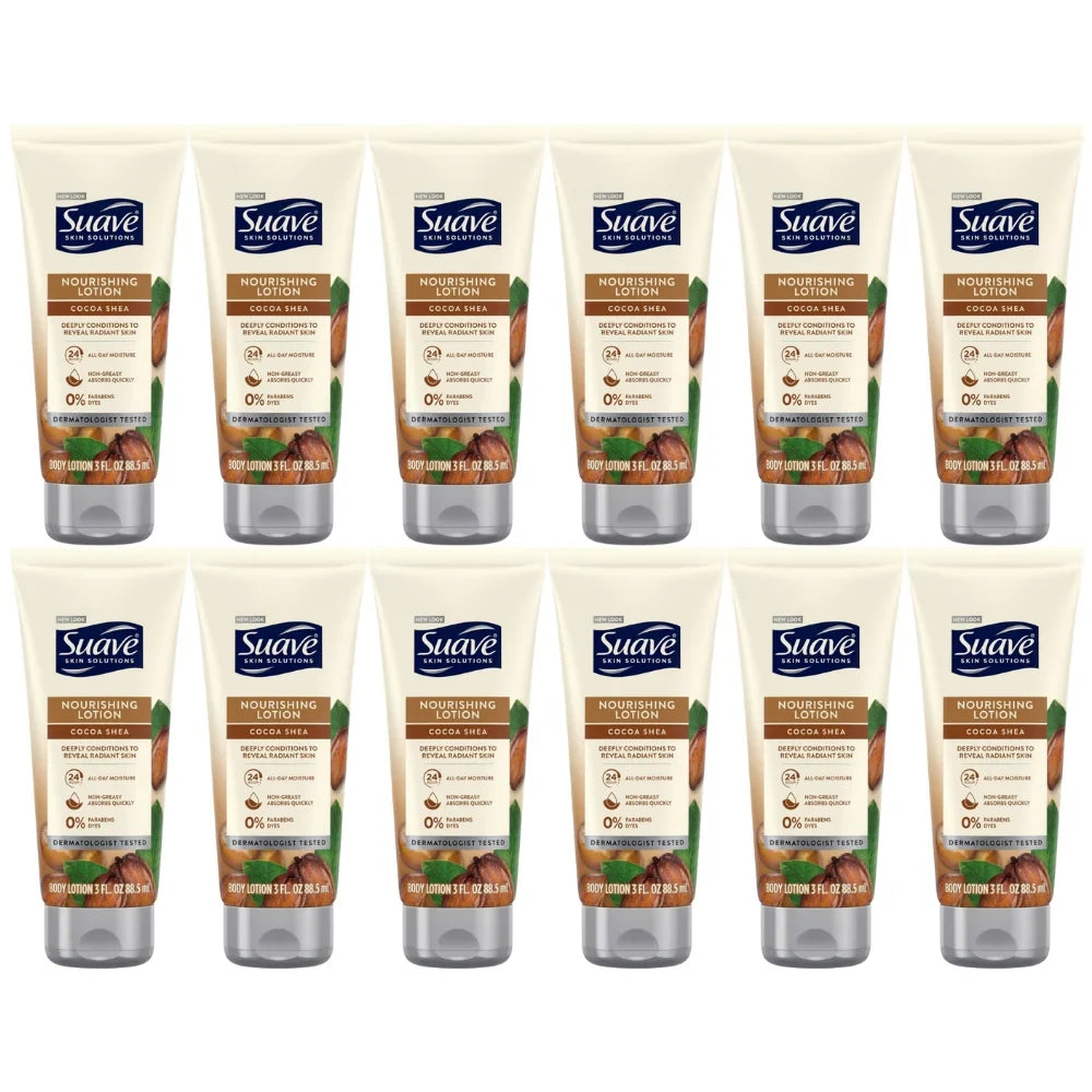 Suave Nourishing Body Lotion, Cocoa Shea, 3 oz, 12-Pack