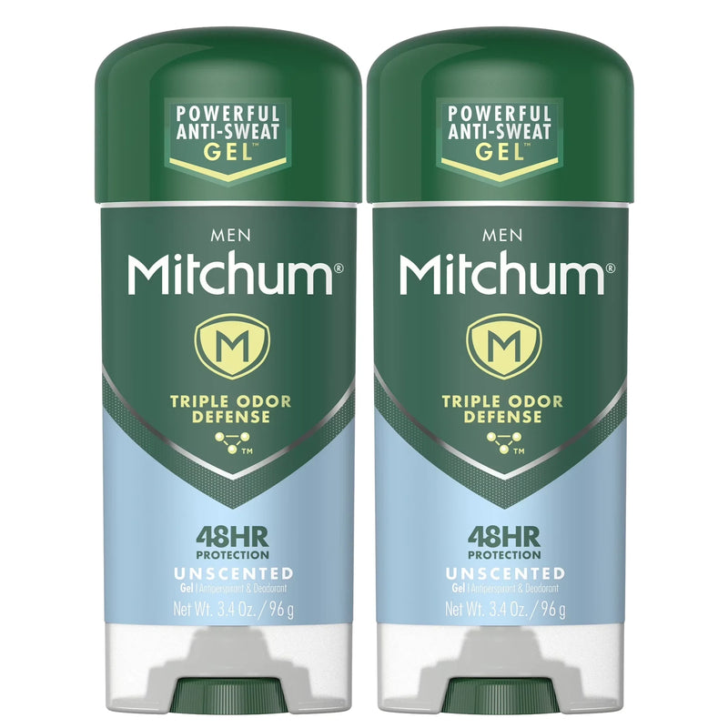Mitchum Men Triple Odor Defense Antiperspirant Gel, Unscented, 3.4 oz (2-Pack)