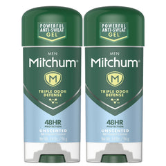 Mitchum Men Triple Odor Defense Antiperspirant Gel, Unscented, 3.4 oz (2-Pack)