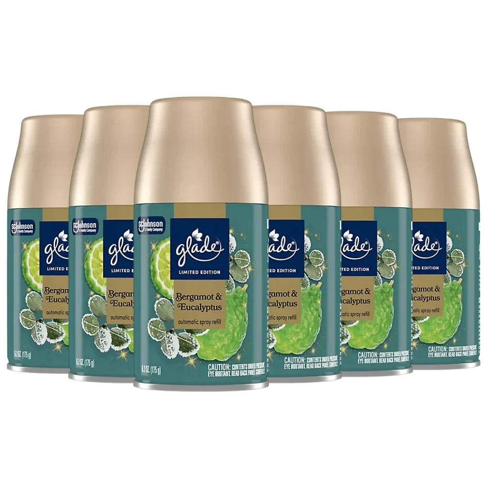Glade Automatic Spray Refills, Bergamot & Eucalyptus, 6.2 oz, 6-Pack
