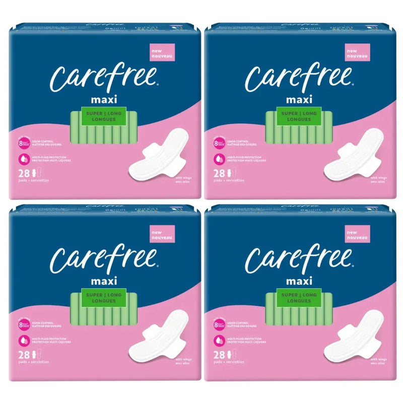 Carefree Maxi Super Long Pads with Wings, 28 Count