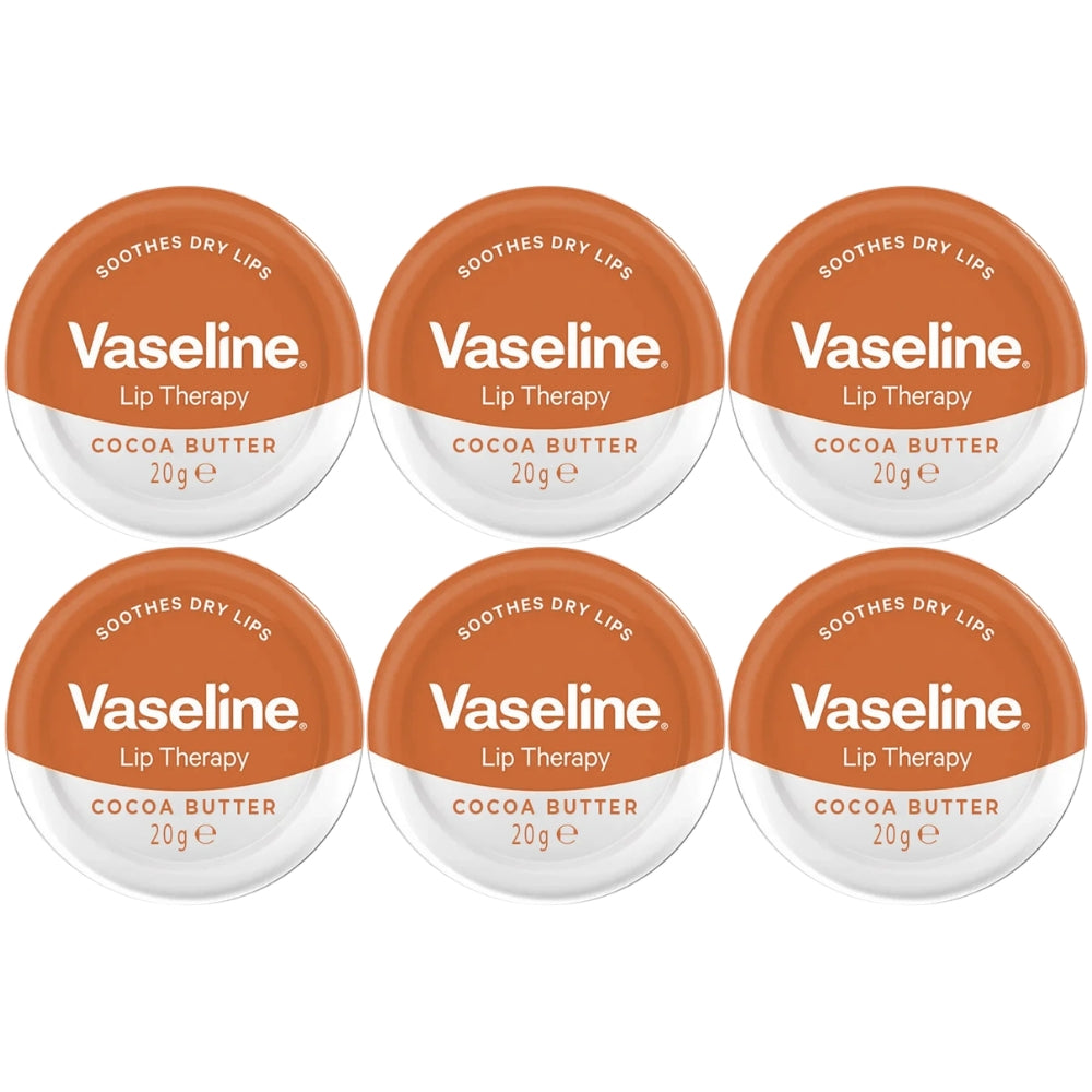 Vaseline Lip Therapy Lip Balm Tin, Cocoa Butter, 0.7 oz (20g), 6-Pack
