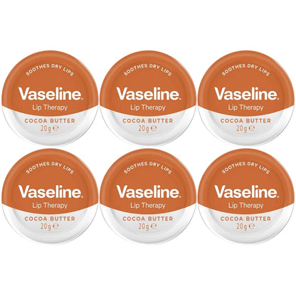 Vaseline Lip Therapy Lip Balm Tin, Cocoa Butter, 0.7 oz (20g), 6-Pack