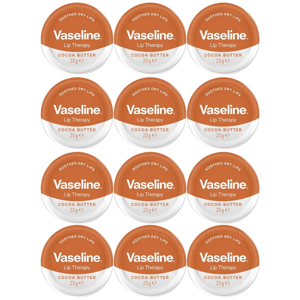 Vaseline Lip Therapy Lip Balm Tin, Cocoa Butter, 0.7 oz (20g), 12-Pack