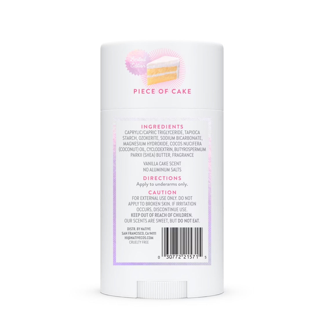 Native Deodorant Stick, Piece of Cake, 2.65oz -