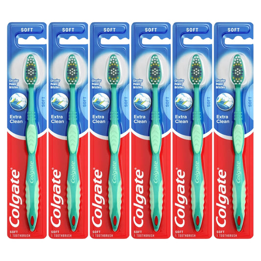 Colgate Extra Clean Toothbrush, Soft Bristles, 6-Pack, Colors May Vary -