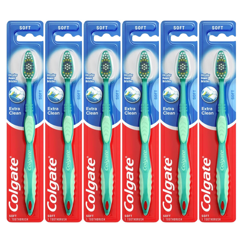 Colgate Extra Clean Toothbrush, Soft Bristles, 6-Pack, Colors May Vary