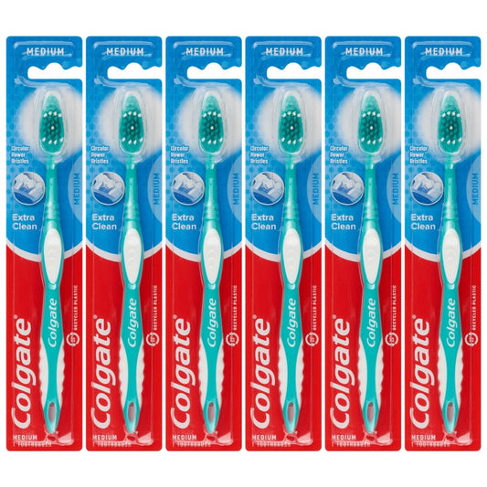 Colgate Extra Clean Toothbrush, Medium Bristles, 6-Pack, Colors May Vary -