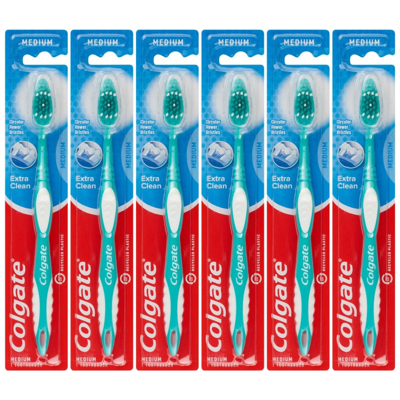Colgate Extra Clean Toothbrush, Medium Bristles, 6-Pack, Colors May Vary