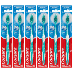 Colgate Extra Clean Toothbrush, Medium Bristles, 6-Pack, Colors May Vary