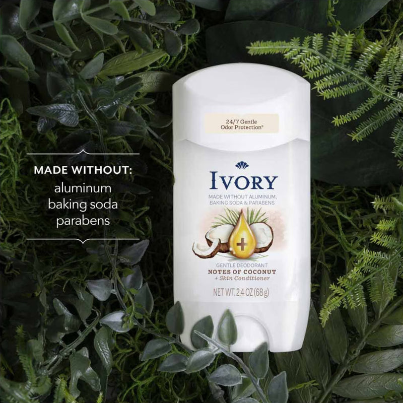 Ivory Aluminum-Free Gentle Deodorant, Notes of Coconut, 2.4oz
