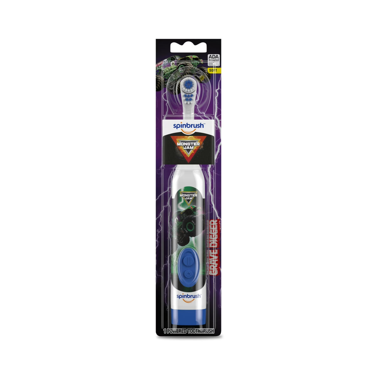 Spinbrush Kids Battery Powered Soft Bristle Toothbrush, Monster Jam Grave Digger