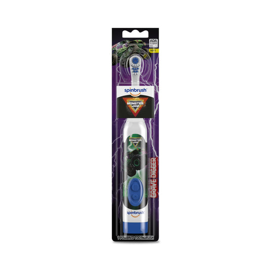Spinbrush Kids Battery Powered Soft Bristle Toothbrush, Monster Jam Grave Digger -