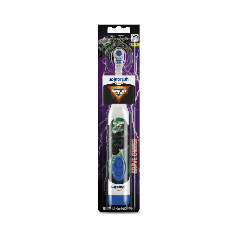Spinbrush Kids Battery Powered Soft Bristle Toothbrush, Monster Jam Grave Digger