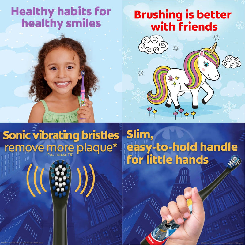 Colgate Kids Battery Powered Toothbrush, 2-Pack - Batman & Unicorn