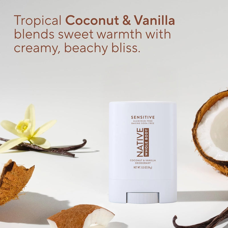 Native Sensitive Whole Body Deodorant, Coconut & Vanilla, Travel Size, 0.5oz, 6-Pack