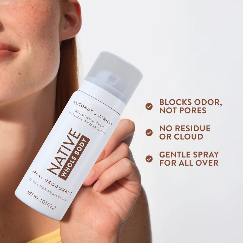 Native Whole Body Deodorant Spray, Coconut & Vanilla, Travel Size, 1oz, 6-Pack