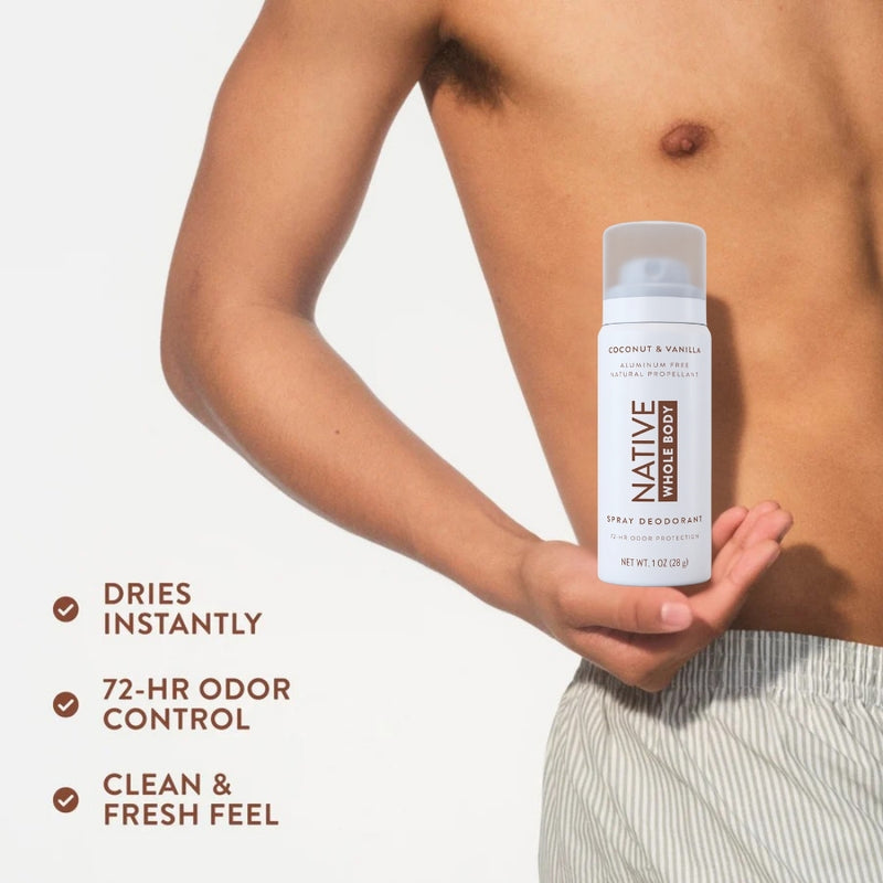 Native Whole Body Deodorant Spray, Coconut & Vanilla, Travel Size, 1oz, 6-Pack