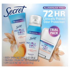 Secret Whole Body Deodorant Travel Size Trial Pack, Peach & Vanilla Blossom, 3 Count