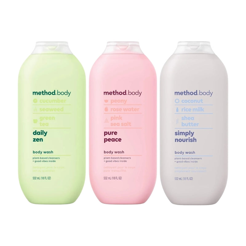 Method Body Wash Trio, Daily Zen + Pure Peace + Simply Nourish, 18oz, 3-Pack