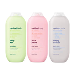 Method Body Wash Trio, Daily Zen + Pure Peace + Simply Nourish, 18oz, 3-Pack