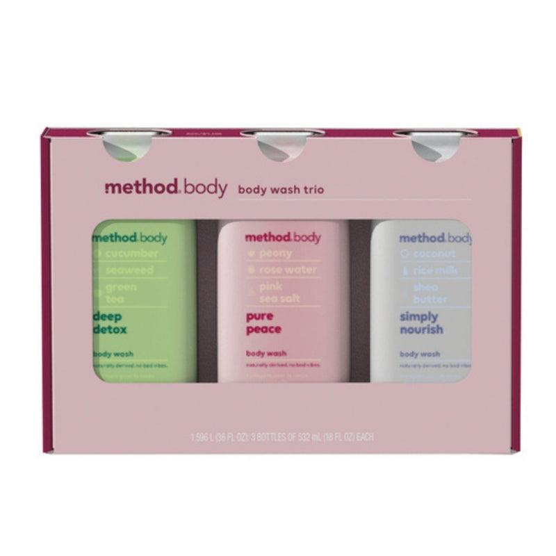 Method Body Wash Trio, Daily Zen + Pure Peace + Simply Nourish, 18oz, 3-Pack