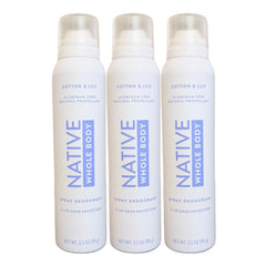 Native Whole Body Deodorant Spray, Cotton & Lily, 3.5oz