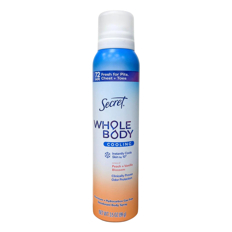 Secret Cooling Whole Body Deodorant Spray, Peach + Vanilla Blossom, 3.5oz