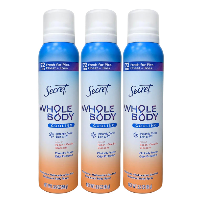 Secret Cooling Whole Body Deodorant Spray, Peach + Vanilla Blossom, 3.5oz