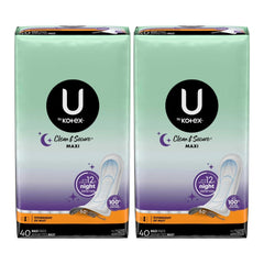 U by Kotex Clean & Secure Maxi Pads, Overnight, 40 Count