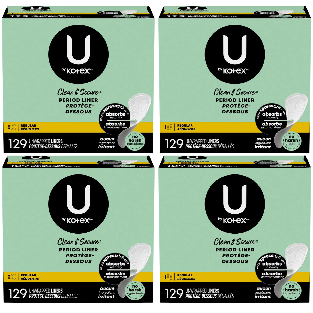 U by Kotex Clean & Secure Period Liner, Regular, 129 Count -