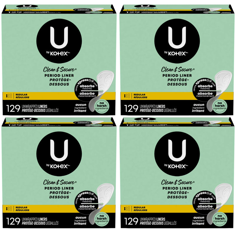 U by Kotex Clean & Secure Period Liner, Regular, 129 Count